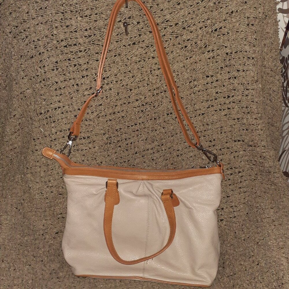 VALENTINA-Pinky Beige/Tan Pebbled Leather-Dual Handle/Crossbody/Shoulder-NWOT - Picture 3 of 11